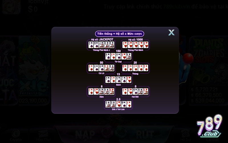 Luật chơi nổ hũ mini poker 789Club