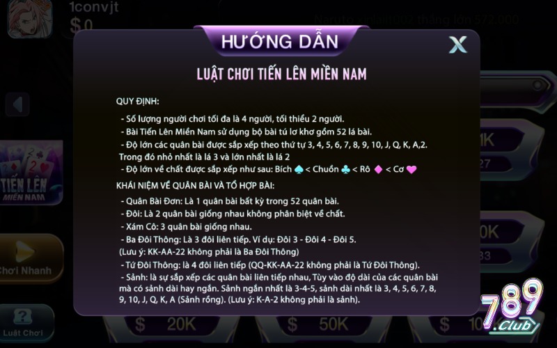 luật chơi và cách chơi Tiến Lên Miền Nam 789Club